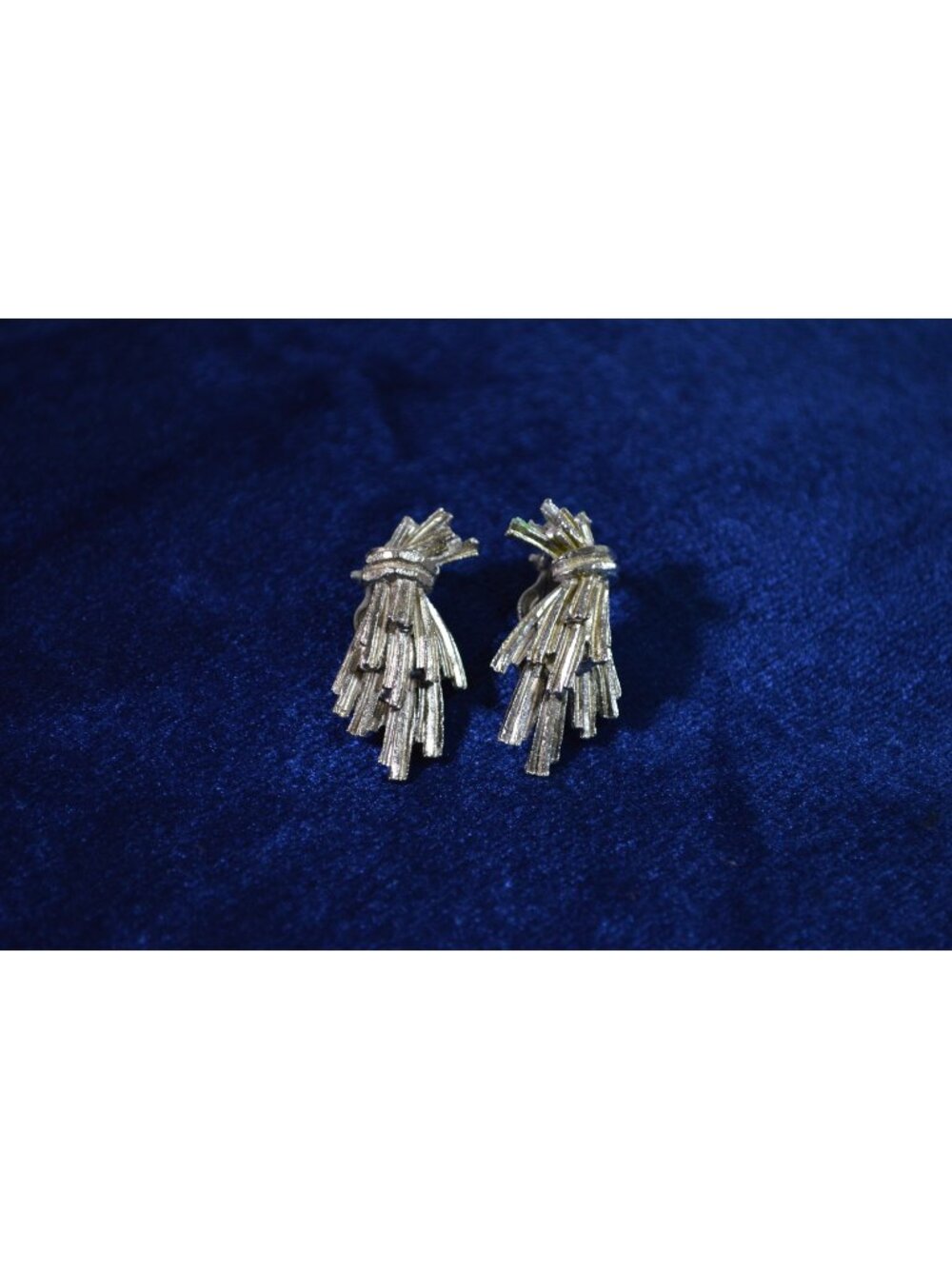 Vintage Clip On Earrings Silver Tone Retro MCM Sunburst Spray Art Deco High Glam